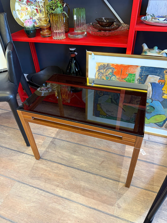 Vintage sivupöytä, tiikki/lasi