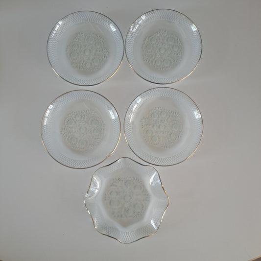 Vintage Heye Filigran Glass, lasilautaset 4 kpl + 1 kpl