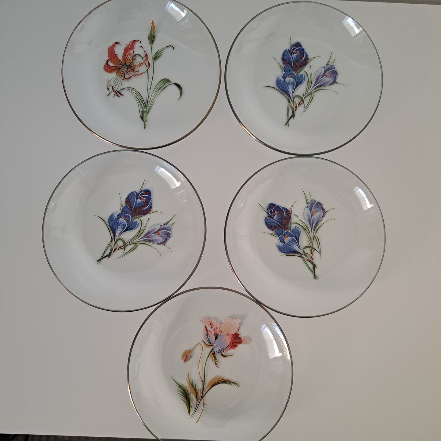 Vintage lasilautaset, 5 kpl