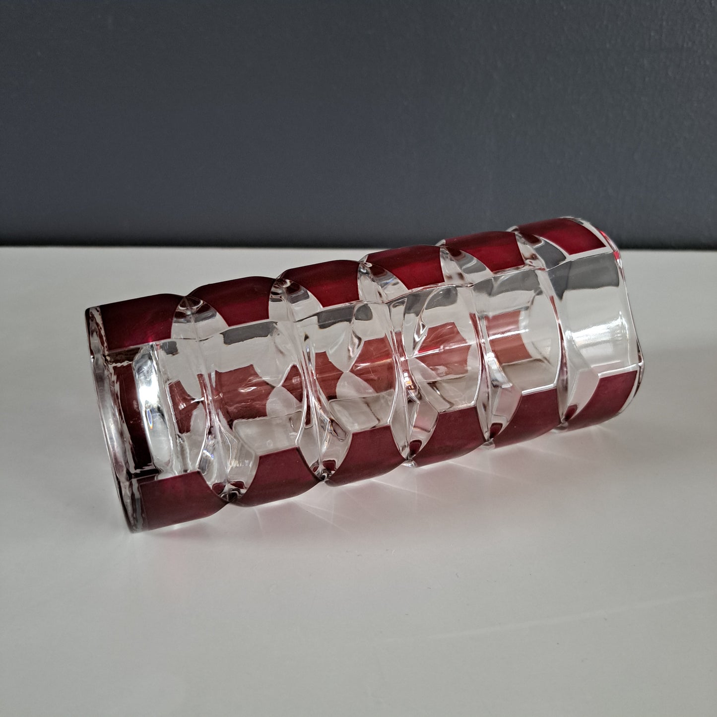 Vintage crystal vase, red