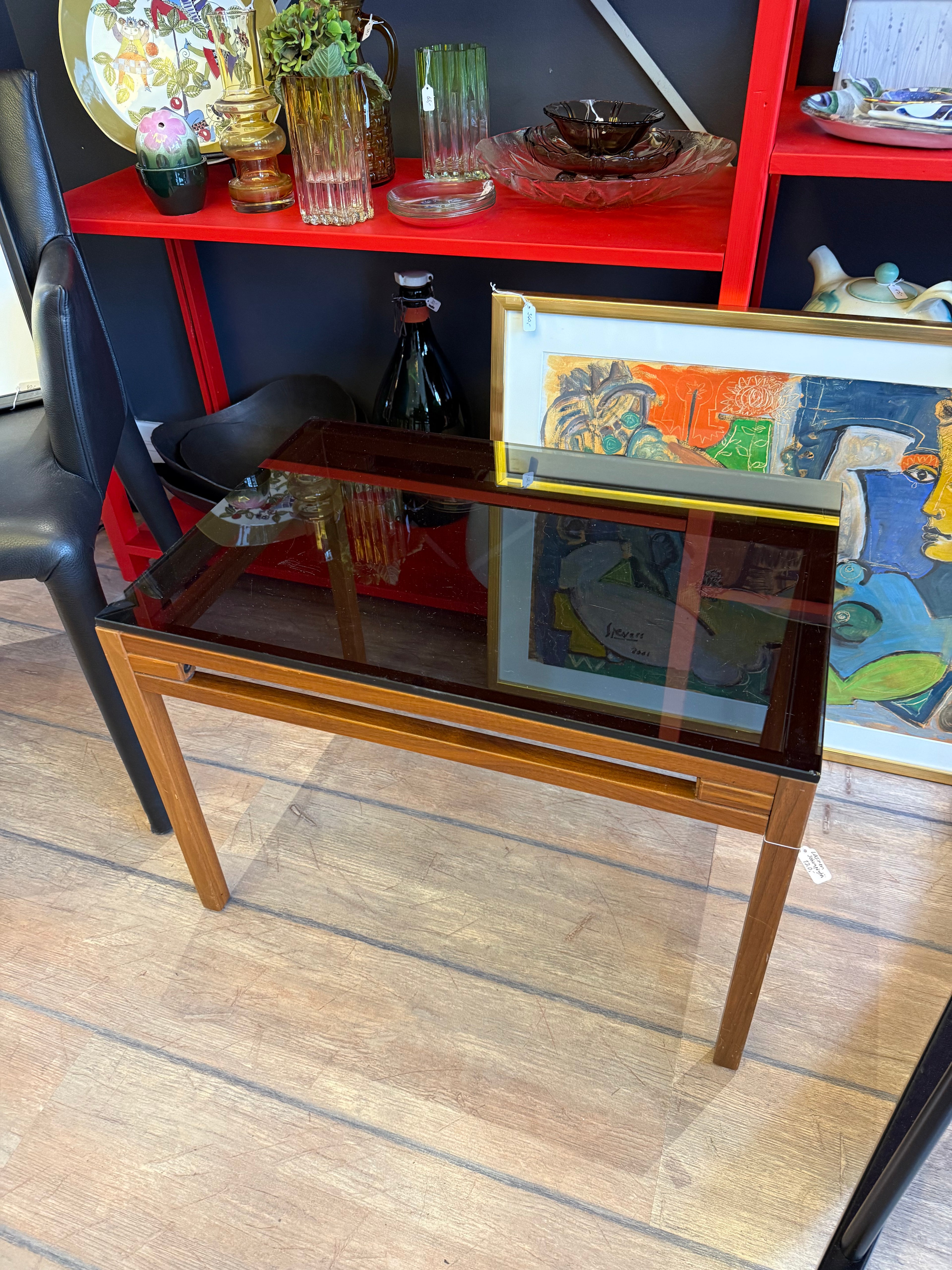 Vintage side table, teak/glass