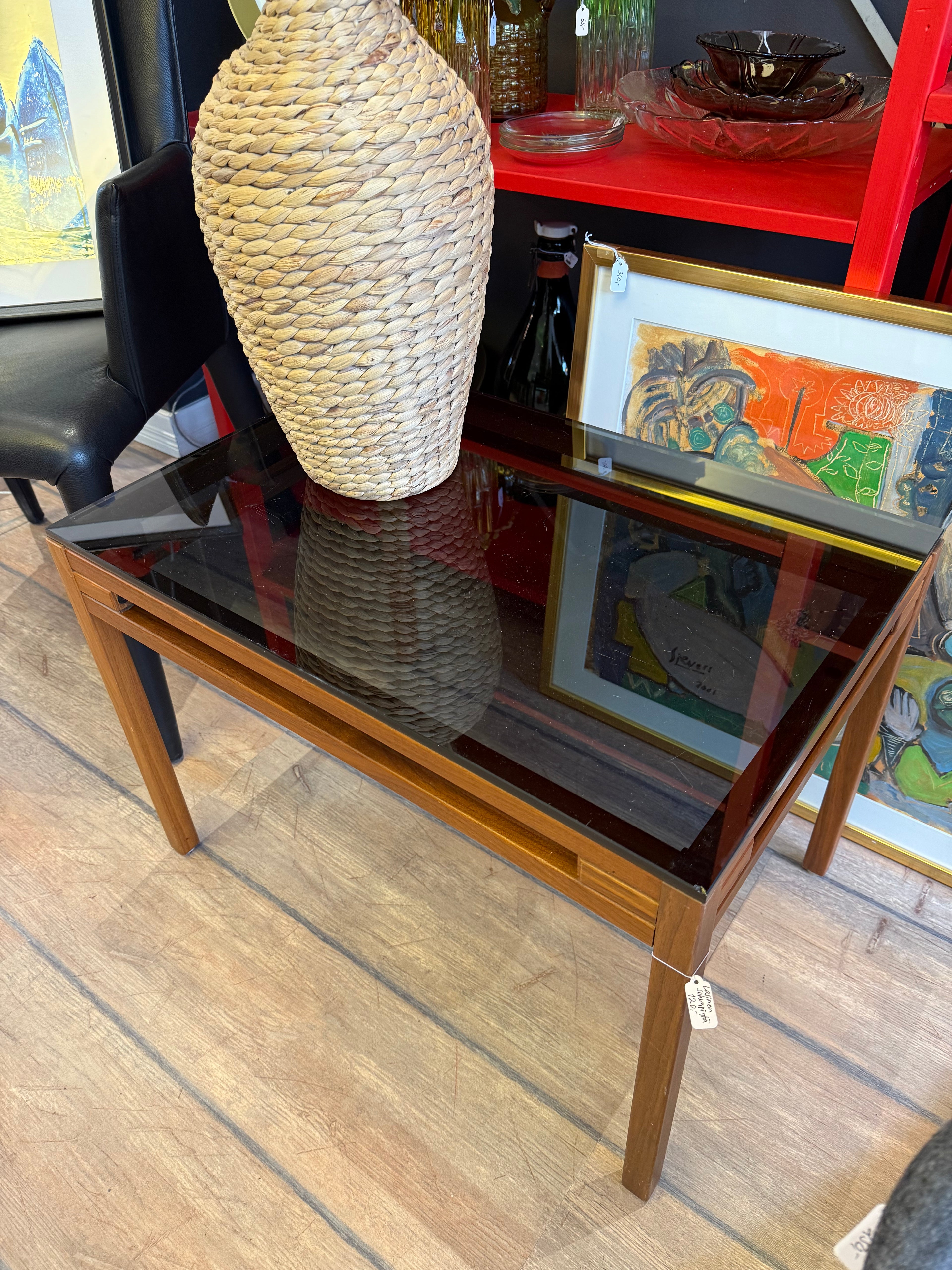 Vintage side table, teak/glass