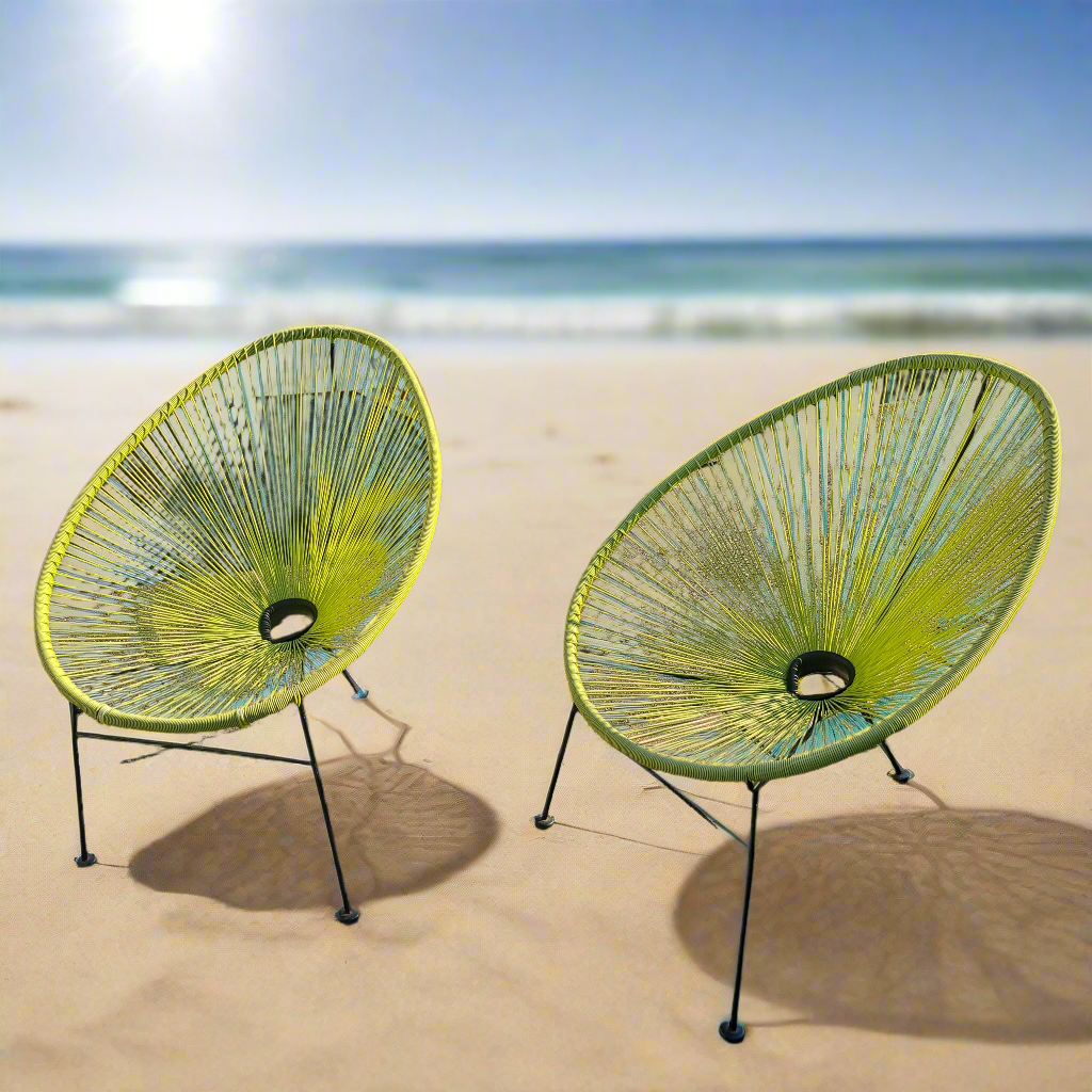 Lightweight garden/patio chairs in a fresh lime color.