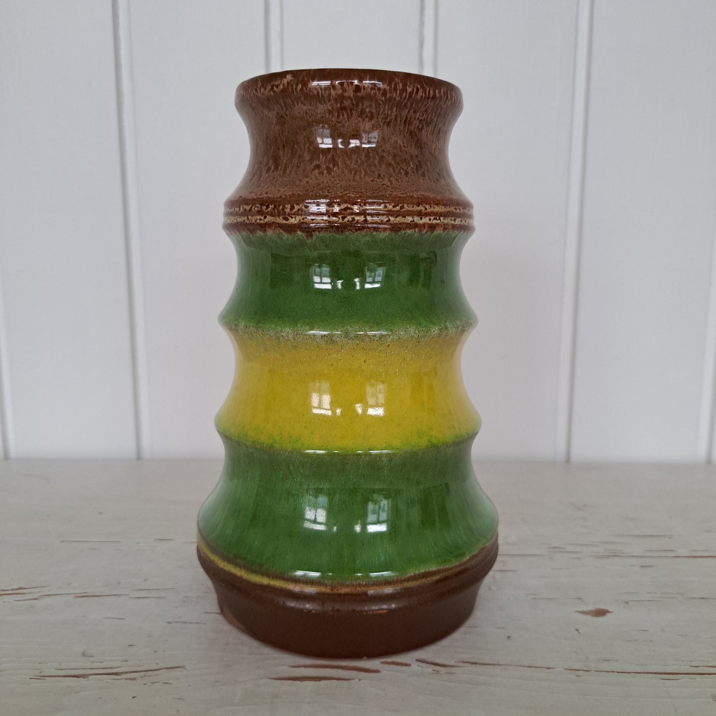 Strehla Keramik, maljakko, raidallinen, vihreä