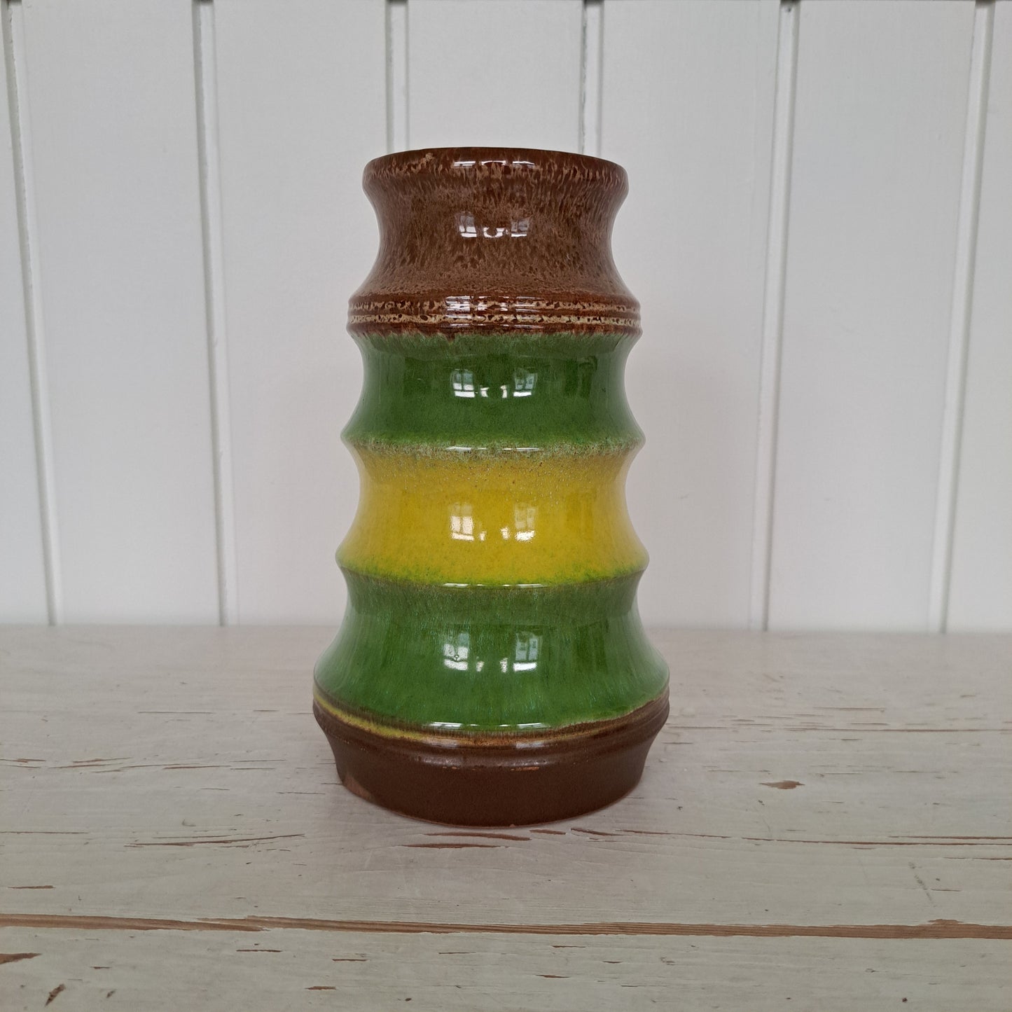 Strehla Keramik, maljakko, raidallinen, vihreä