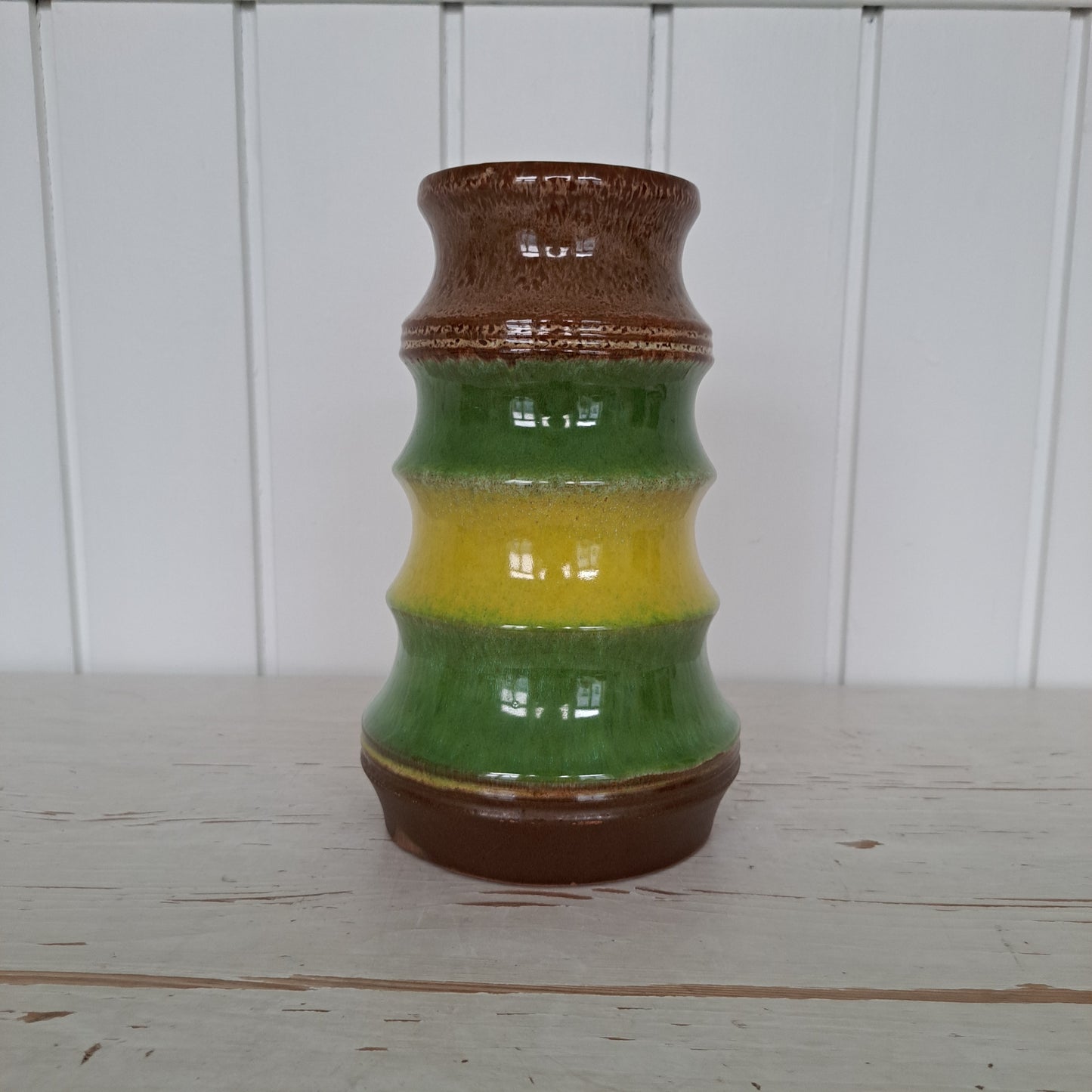 Strehla Keramik, maljakko, raidallinen, vihreä