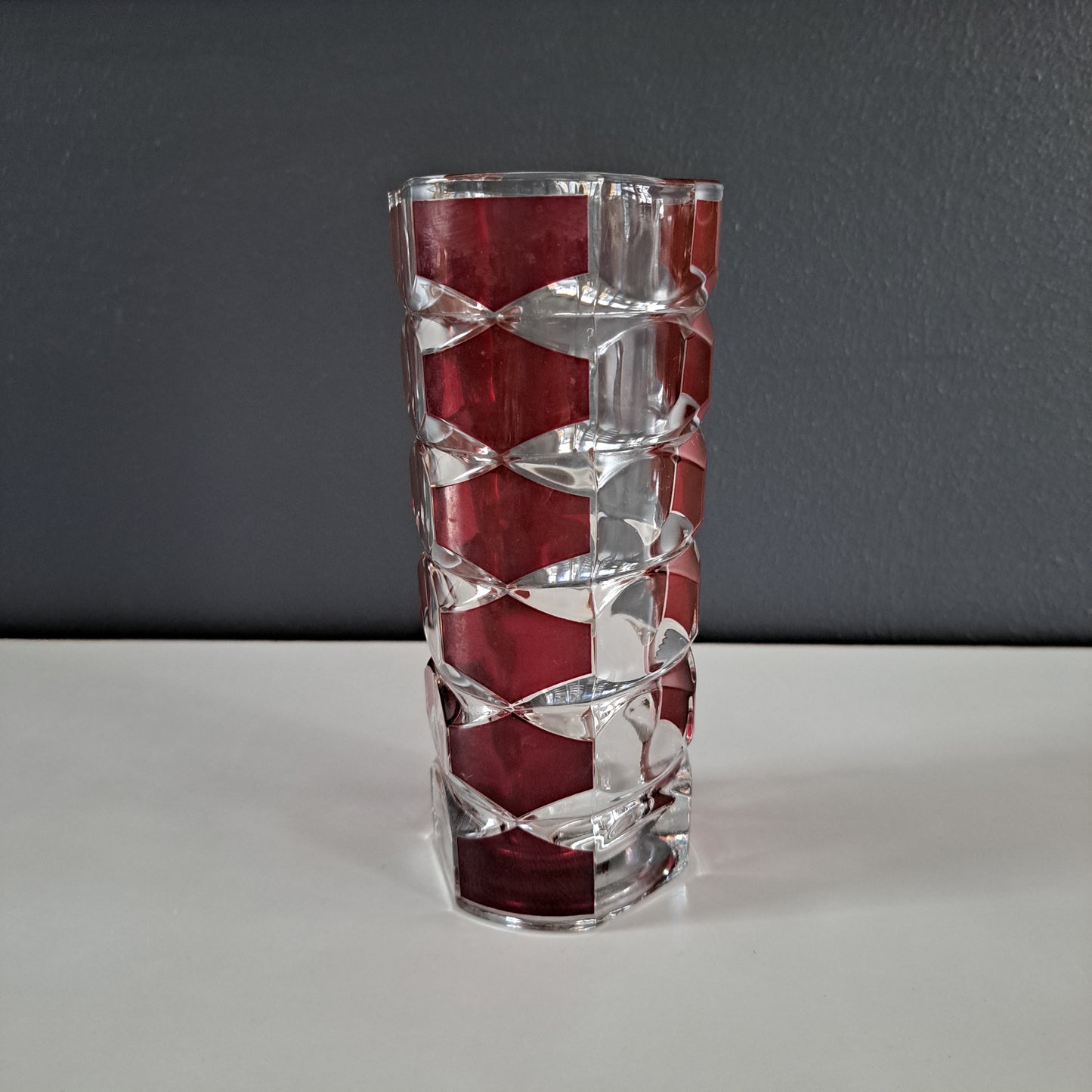 Vintage crystal vase, red