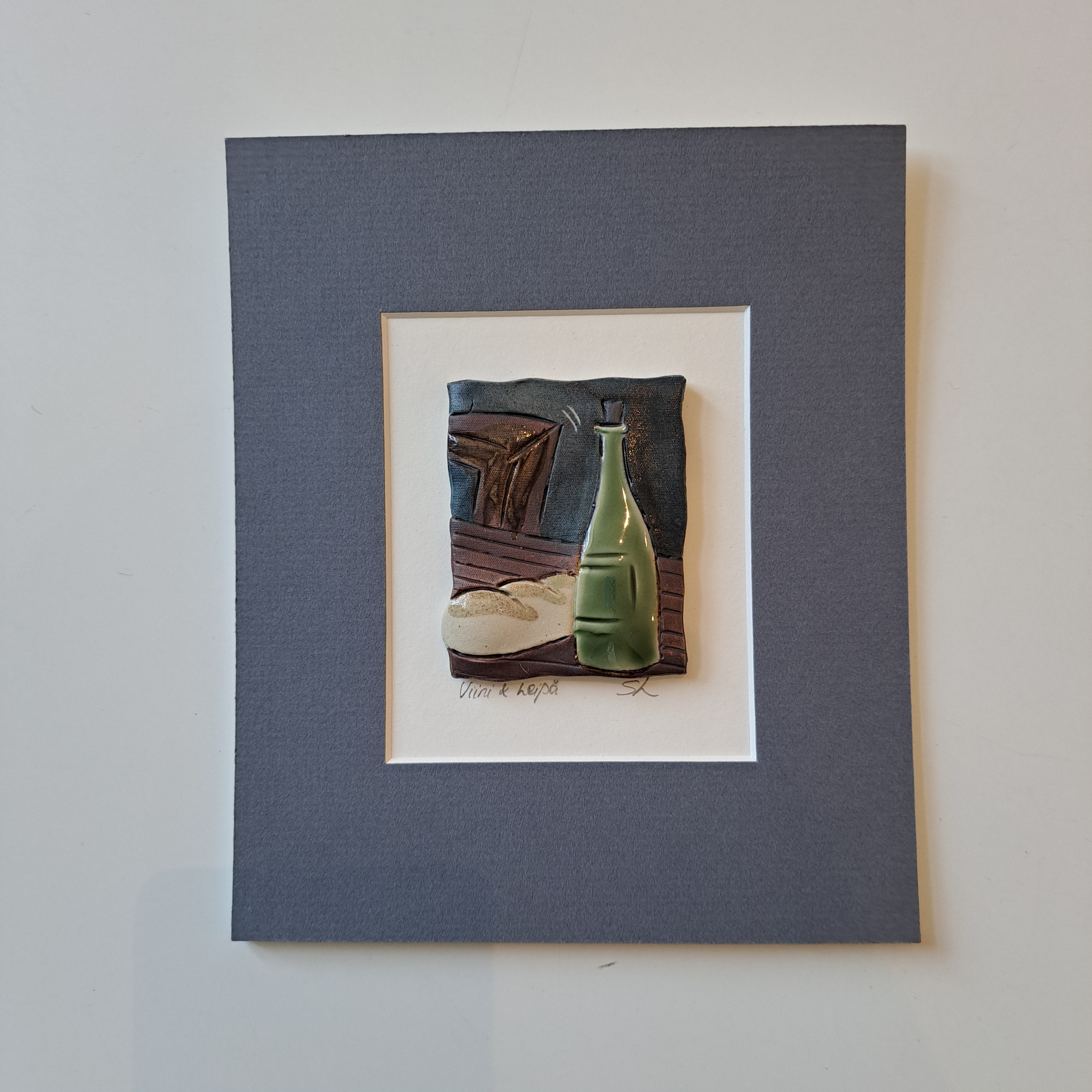 Ceramic board/card, Wine and bread